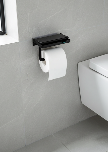 Eleganter Toilettenpapierhalter für die Wand in Schwarz - Ansicht 1