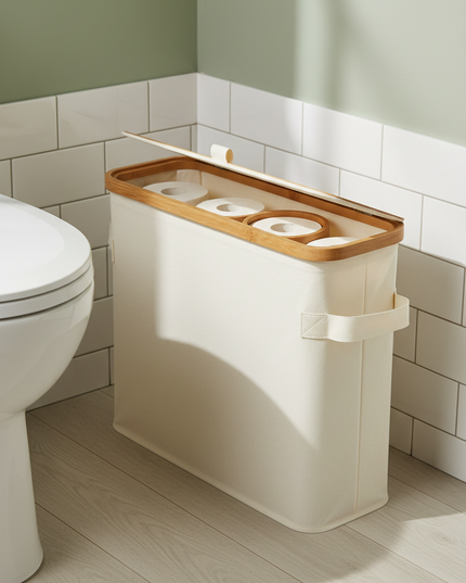 Beigefarbene Toilettenpapier-Aufbewahrung - mit Klappdeckel - Ansicht 1
