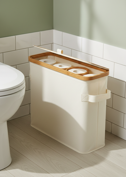 Beigefarbene Toilettenpapier-Aufbewahrung - mit Klappdeckel - Ansicht 1