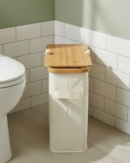 Beigefarbene Toilettenpapier-Aufbewahrung - mit Klappdeckel - Ansicht 2