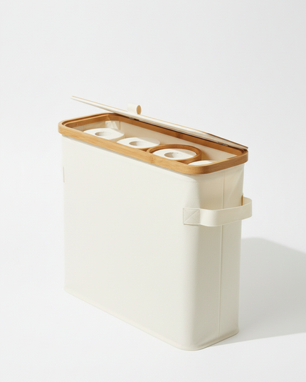 Beigefarbene Toilettenpapier-Aufbewahrung - mit Klappdeckel - Ansicht 5