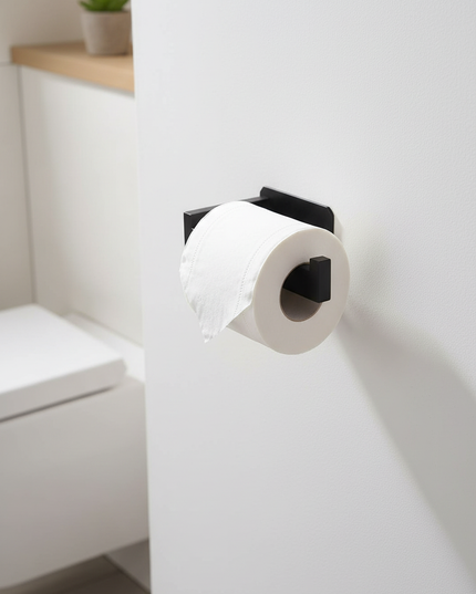 Eckiger Toilettenpapierhalter aus Edelstahl in Schwarz - Ansicht 1