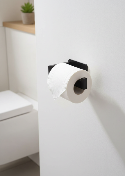 Eckiger Toilettenpapierhalter aus Edelstahl in Schwarz - Ansicht 1
