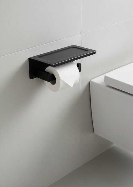 Eckiger Toilettenpapierhalter aus Edelstahl - klare Form - Ansicht 1