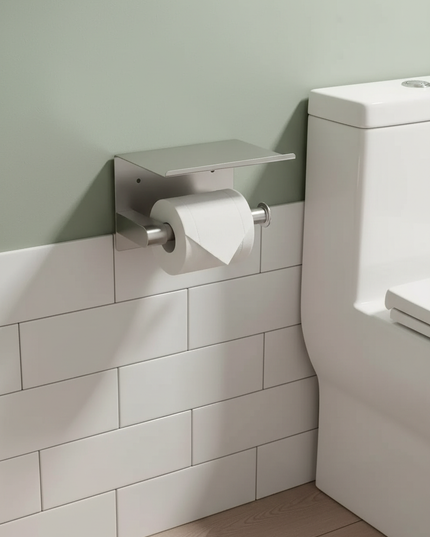 Toilettenpapierhalter aus Edelstahl mit Ablage - ohne Bohren - Ansicht 1