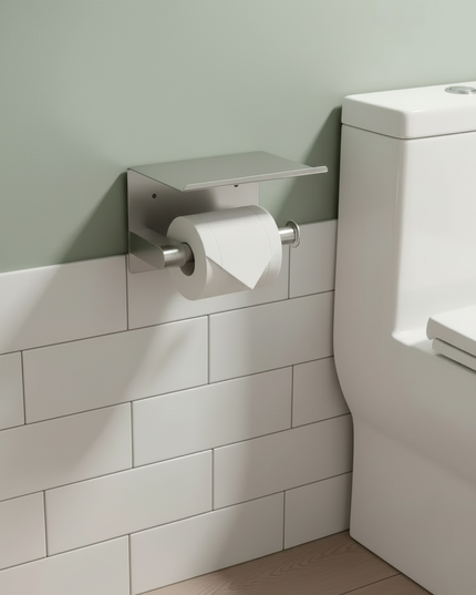Toilettenpapierhalter aus Edelstahl mit Ablage - ohne Bohren - Ansicht 2