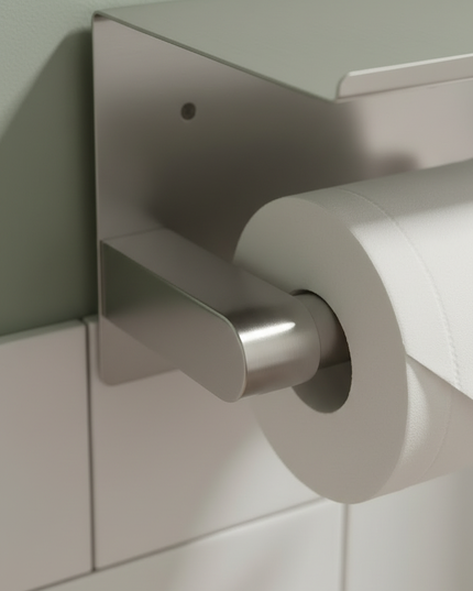 Toilettenpapierhalter aus Edelstahl mit Ablage - ohne Bohren - Ansicht 4