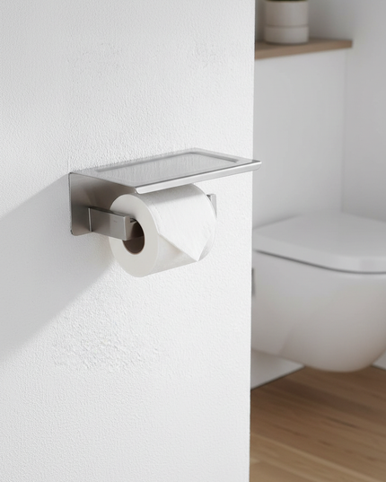 Toilettenpapierhalter mit Ablage aus gebürstetem Edelstahl - Ansicht 1