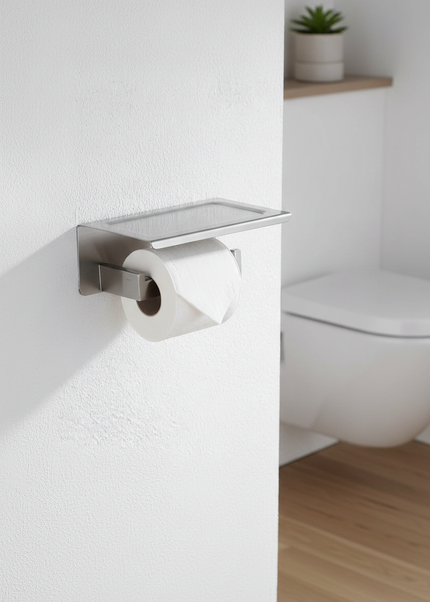 Toilettenpapierhalter mit Ablage aus gebürstetem Edelstahl - Ansicht 1