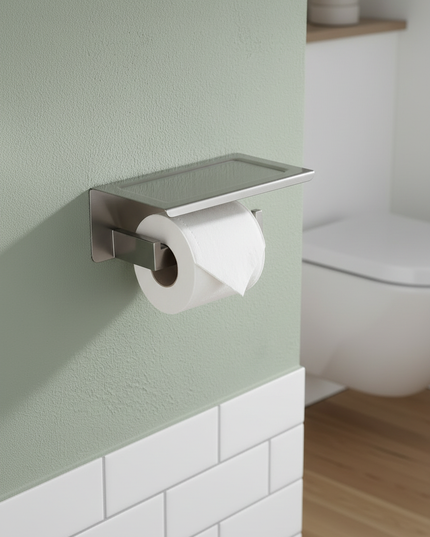 Toilettenpapierhalter mit Ablage aus gebürstetem Edelstahl - Ansicht 2