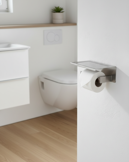 Toilettenpapierhalter mit Ablage aus gebürstetem Edelstahl - Ansicht 3