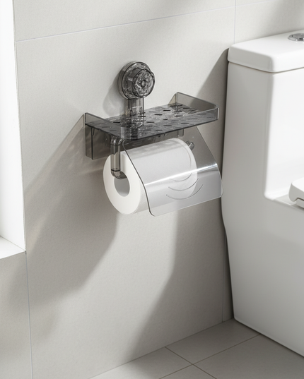 Toilettenpapierhalter mit sportlicher Ablage - ohne Bohren - Ansicht 1