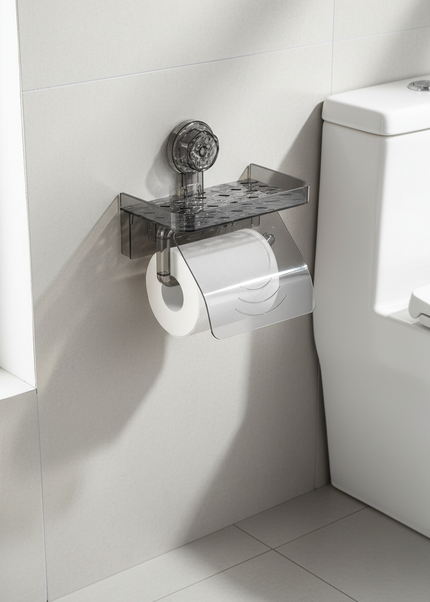 Toilettenpapierhalter mit sportlicher Ablage - ohne Bohren - Ansicht 1