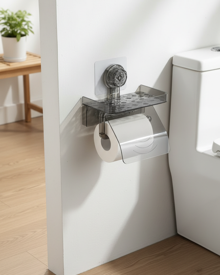 Toilettenpapierhalter mit sportlicher Ablage - ohne Bohren - Ansicht 2