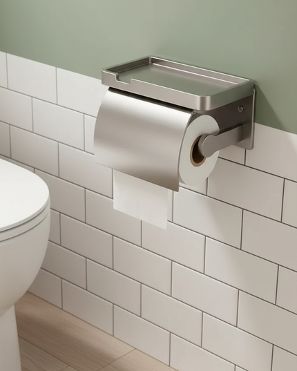 Toilettenpapierhalter mit Ablage und Wand - Ordnung im Bad - Ansicht 1
