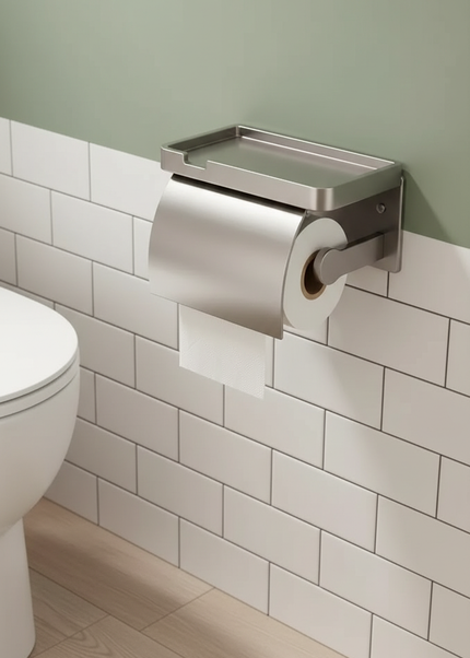 Toilettenpapierhalter mit Ablage und Wand - Ordnung im Bad - Ansicht 1