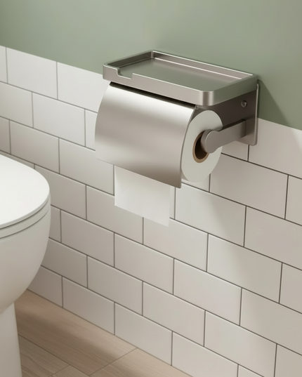 Toilettenpapierhalter mit Ablage und Wand - Ordnung im Bad - Ansicht 2
