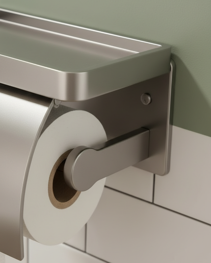 Toilettenpapierhalter mit Ablage und Wand - Ordnung im Bad - Ansicht 4