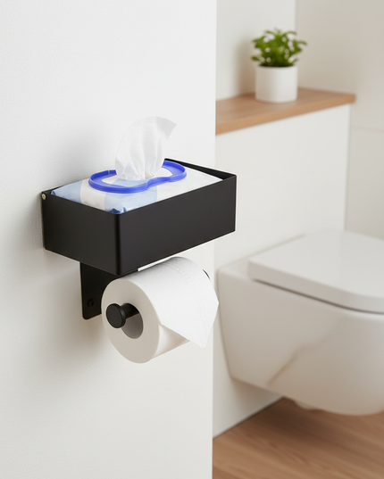 Toilettenpapierhalter mit Feuchttücherbox aus Edelstahl - Ansicht 1