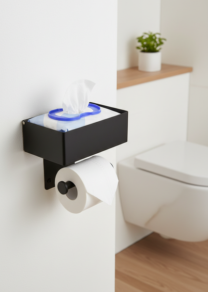Toilettenpapierhalter mit Feuchttücherbox aus Edelstahl - Ansicht 1