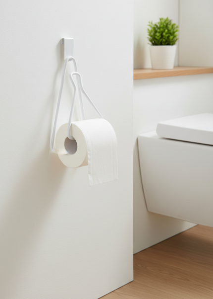 Weißer Toilettenpapierhalter aus Metall - einfach einhängen - Ansicht 1