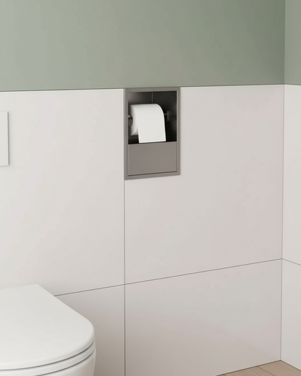 Grauer Unterputz-Toilettenpapierhalter - für nahtlose Optik - Ansicht 1