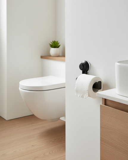 Schwarzer WC-Rollenhalter ohne Bohren - sicherer Halt - Ansicht 2